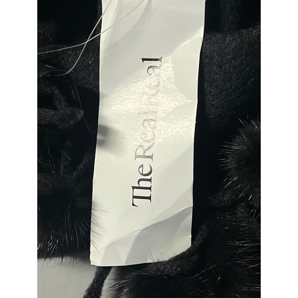 100% Pure Cashmere Wrap Scarf Fur Pom Pom Trim Black Shawl 72x27 OS - Picture 5 of 7